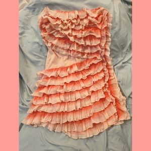 Peach ruffle-tiered mini dress